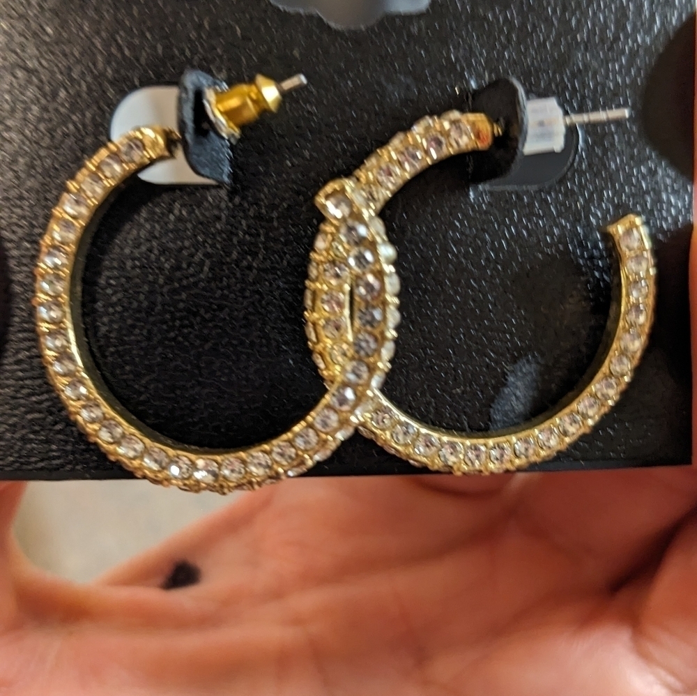 Ophelia‎ Roe Gold Rhinestone Hoop Earrings